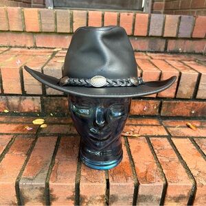 HENSCHEL HATS Black Leather Cowboy Hat size M